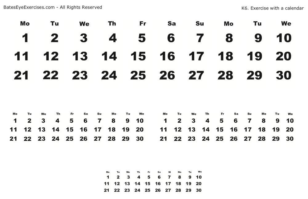 Calendar chart with three number sizes for exercise K6