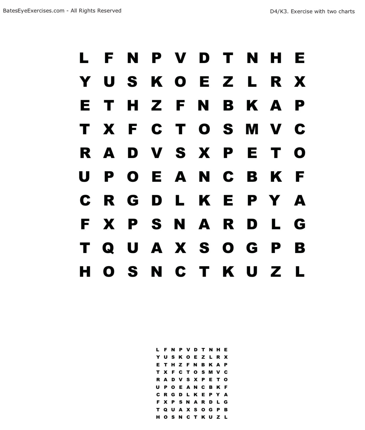 Large and small letter charts for near-far exercise K3